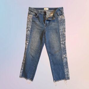 We The Free FREE PEOPLE Tribal Aztec Panel Raw Hem Boyfriend Boho Jeans Sz 30